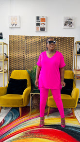 CUTTIE 2PC V-NECK LOUNGE SET (Candy Pink)